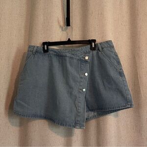 Denim Blue Women's Shorts with Button Up Flap